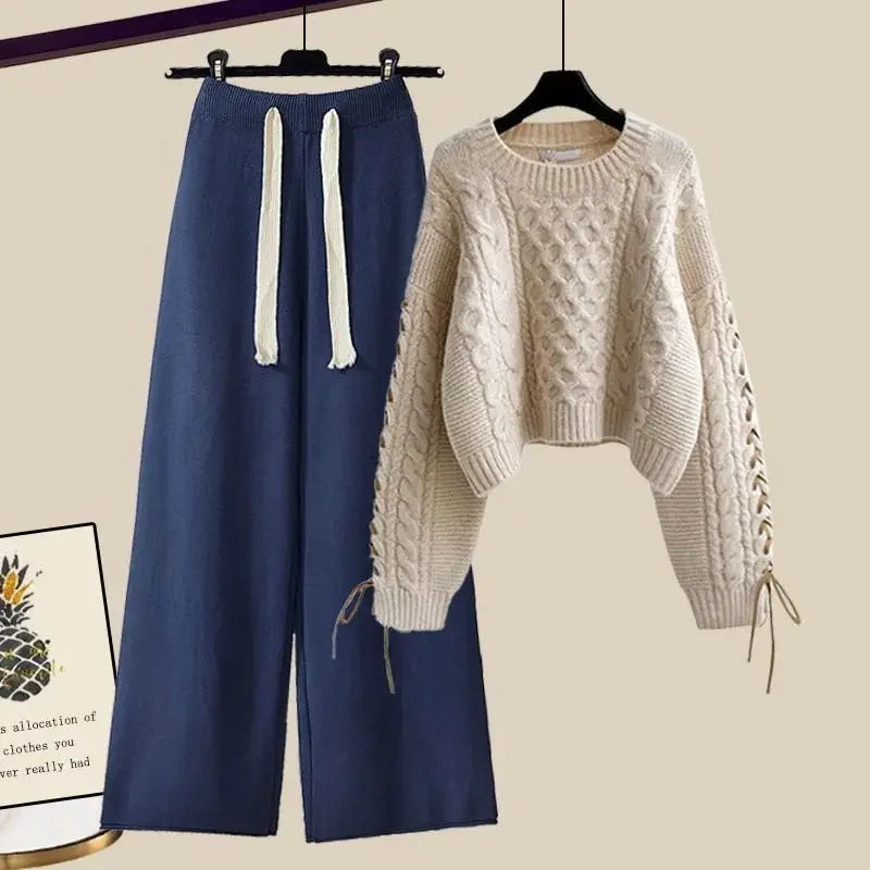 Women's two-piece set, sweater and wide-legged pants, comfortable and warm