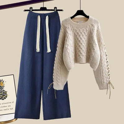 Women's two-piece set, sweater and wide-legged pants, comfortable and warm