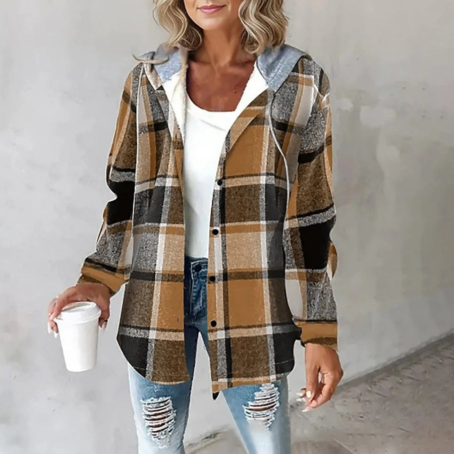 Women's hooded jacket with a stylish and warm plaid design