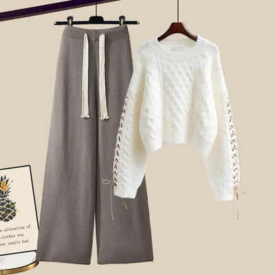 Women's two-piece set, sweater and wide-legged pants, comfortable and warm