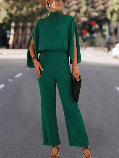 Linda - Long Sleeve Lace Up Jumpsuit with Keyhole Back