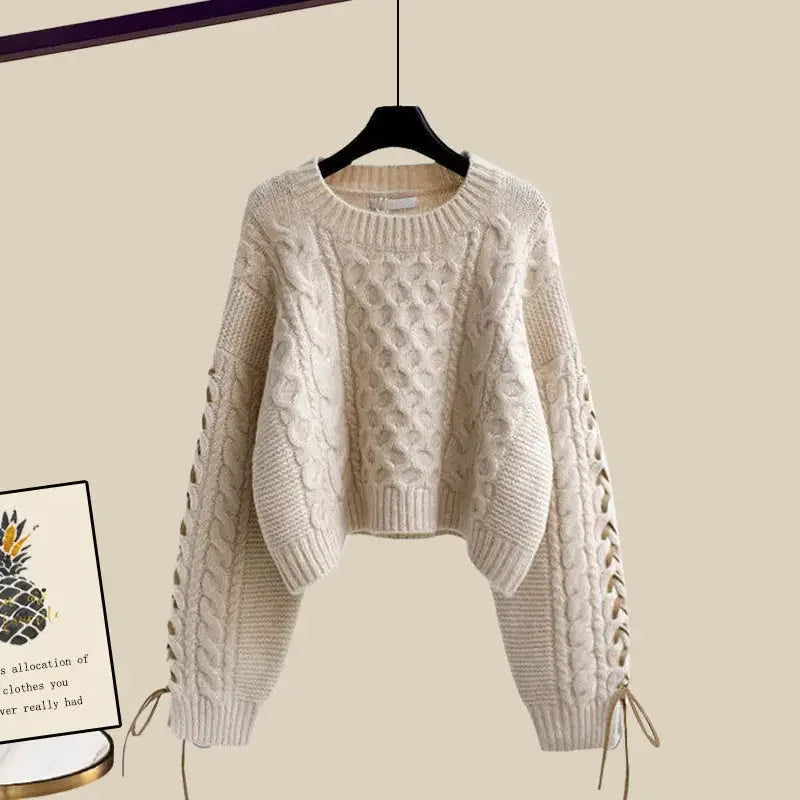 Women's two-piece set, sweater and wide-legged pants, comfortable and warm