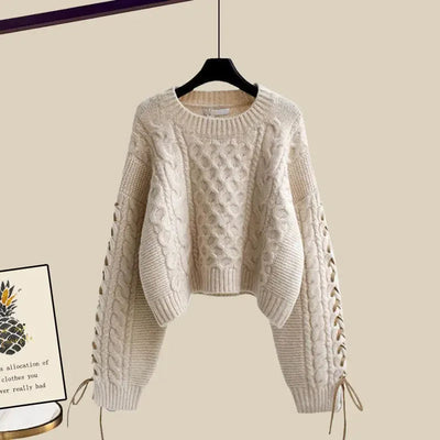 Women's two-piece set, sweater and wide-legged pants, comfortable and warm