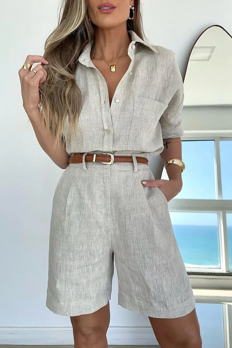 Laura - Solid Blouse and Belted Shorts