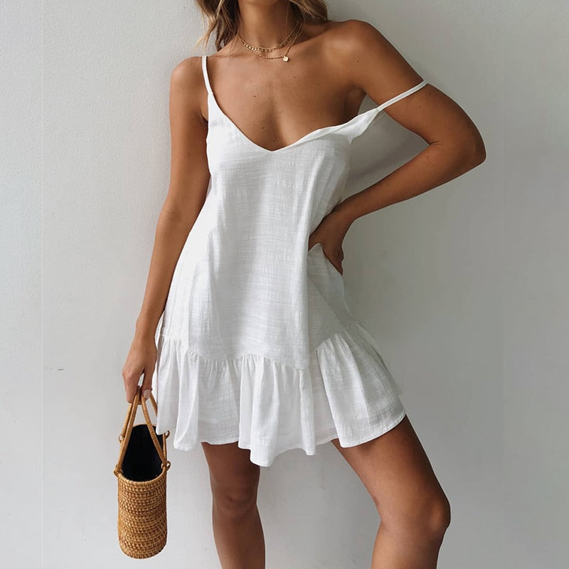 Lightweight mini dress with thin straps for a relaxed summer style