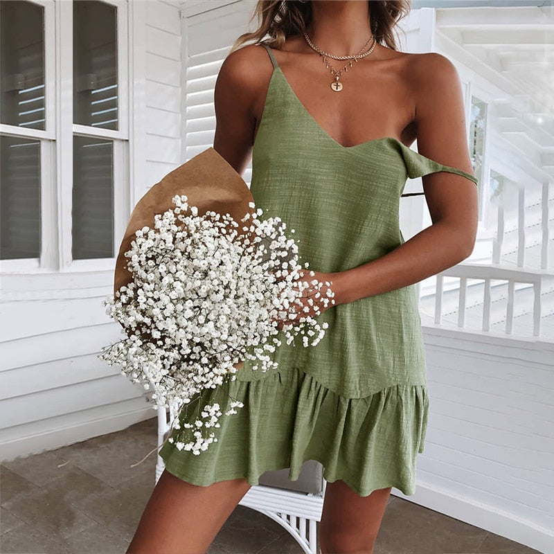 Lightweight mini dress with thin straps for a relaxed summer style