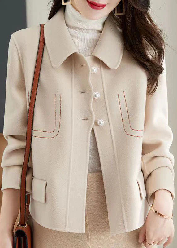 Elegant Lapel Collar Jacket with Trim for Fall
