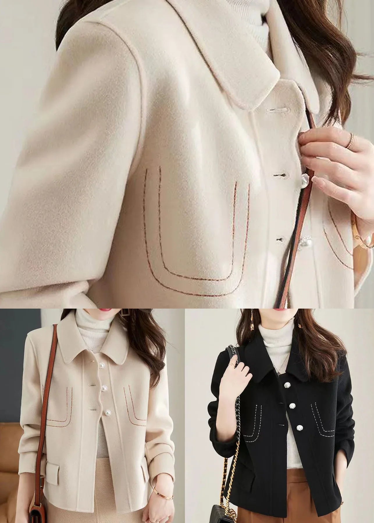 Elegant Lapel Collar Jacket with Trim for Fall