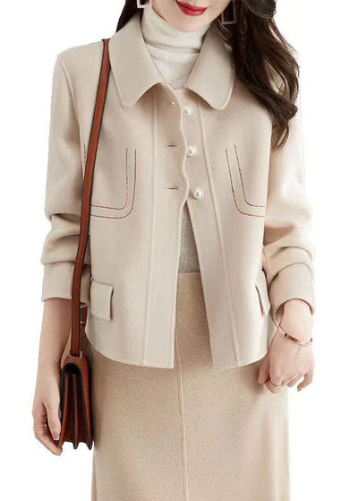 Elegant Lapel Collar Jacket with Trim for Fall