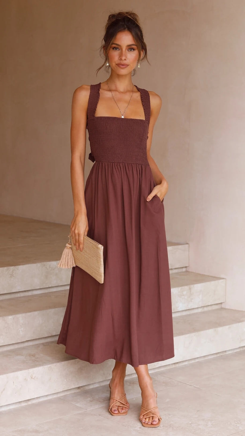 Simple and classic midi dress with thin straps