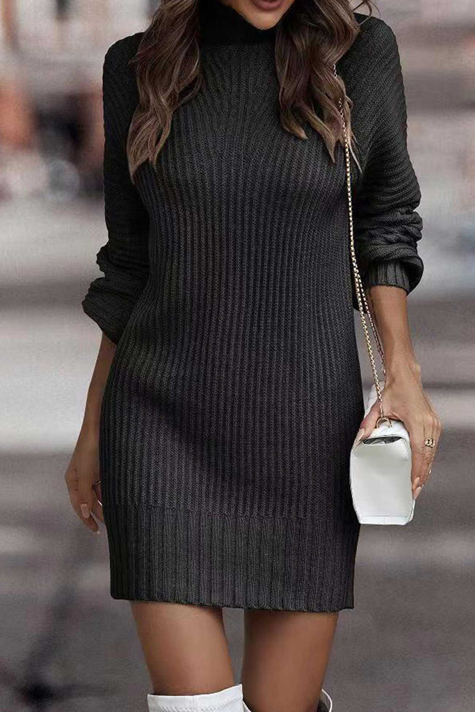 Women's Solid Color Turtleneck Sweater Dress