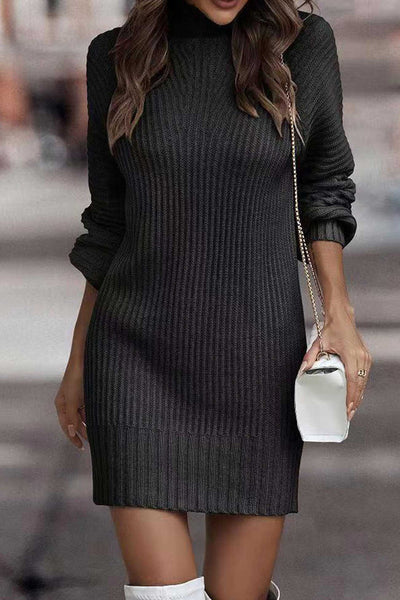 Women's Solid Color Turtleneck Sweater Dress