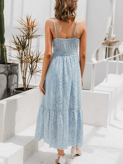 Long summer dress with thin straps and elegant style