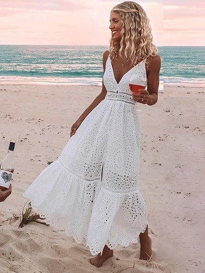 Long summer dress with thin straps and elegant style