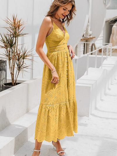 Long summer dress with thin straps and elegant style
