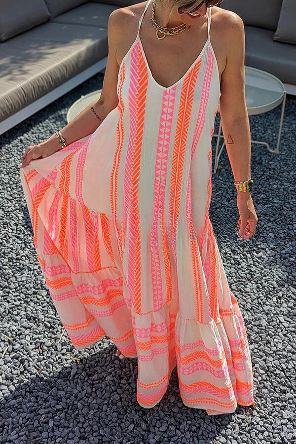 Malena - Long strap dress with print