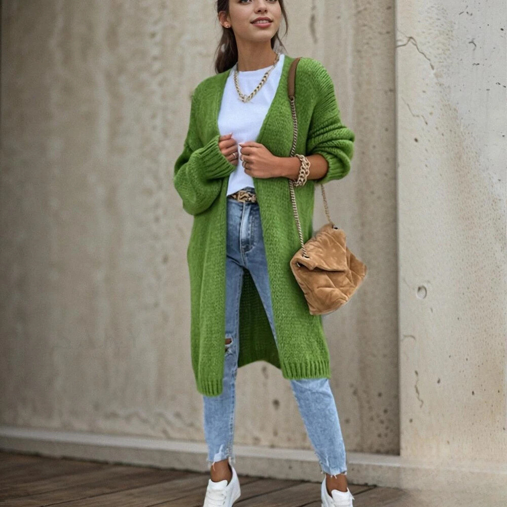 Women's Fashion Open Front Dropped Sleeve Cardigan in Solid Color Design