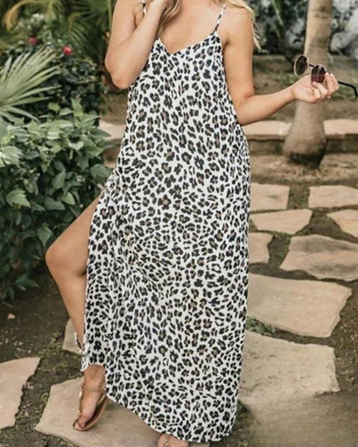 Eliana - Leopard print spaghetti strap dress with V-neck