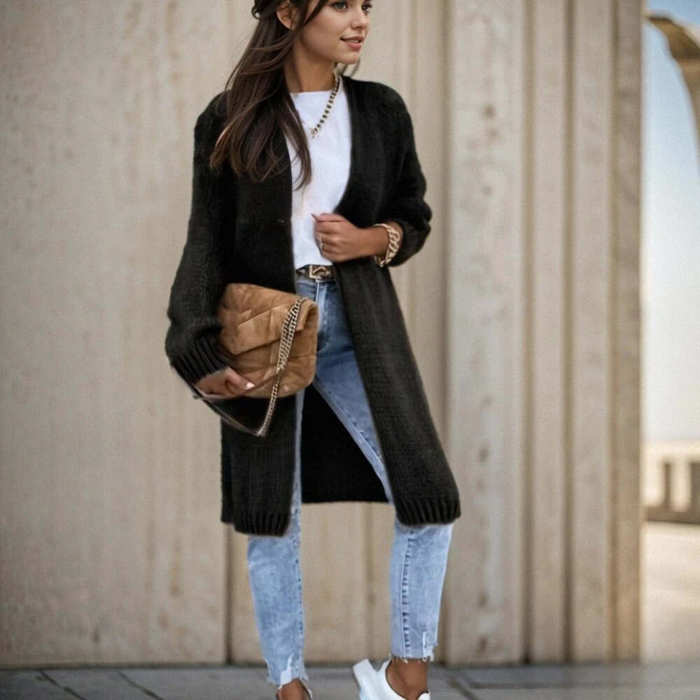 Women's Fashion Open Front Dropped Sleeve Cardigan in Solid Color Design