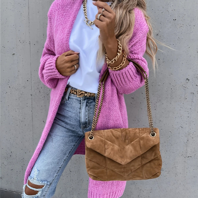 Women's Fashion Open Front Dropped Sleeve Cardigan in Solid Color Design
