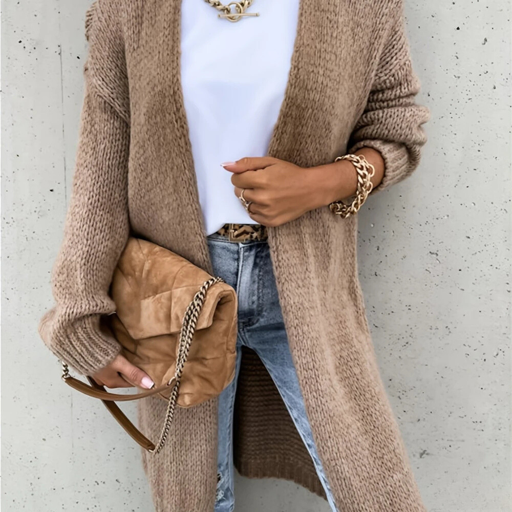 Women's Fashion Open Front Dropped Sleeve Cardigan in Solid Color Design