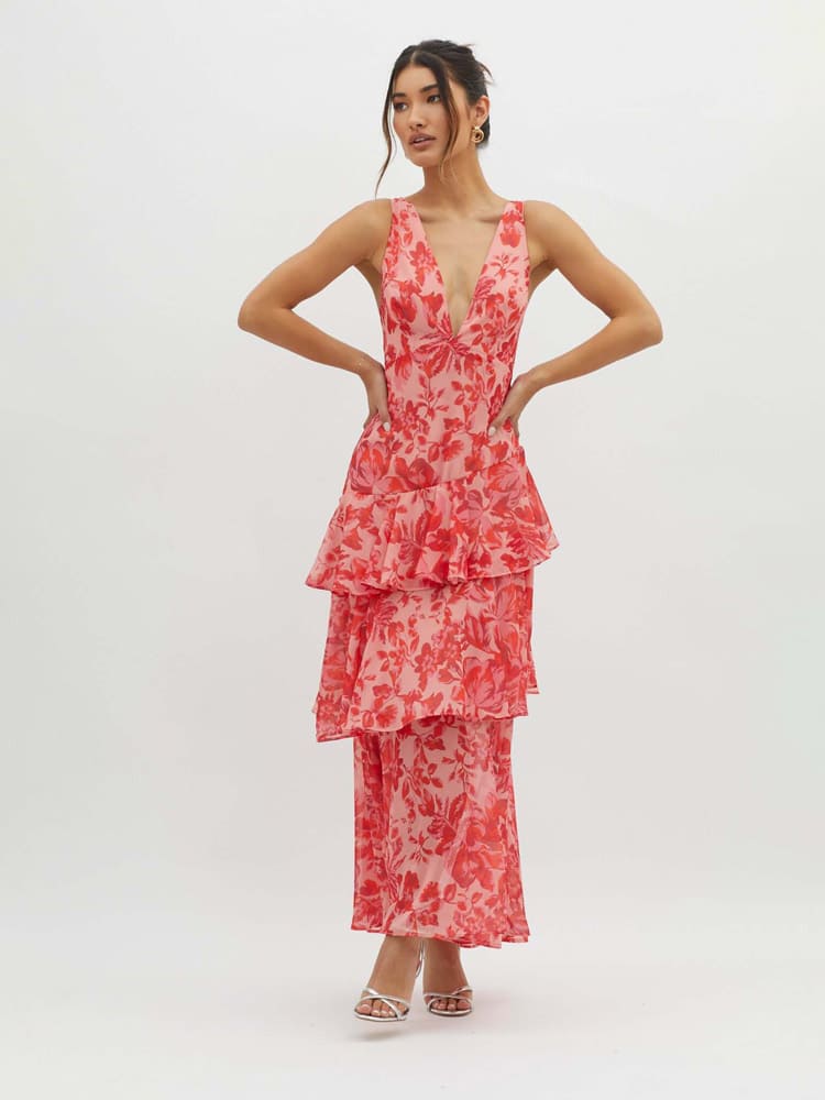 Delia - Maxi dress with ruffles and strappy back