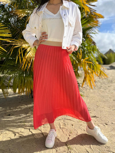 Elegant long skirt with pleats and a flowing drape
