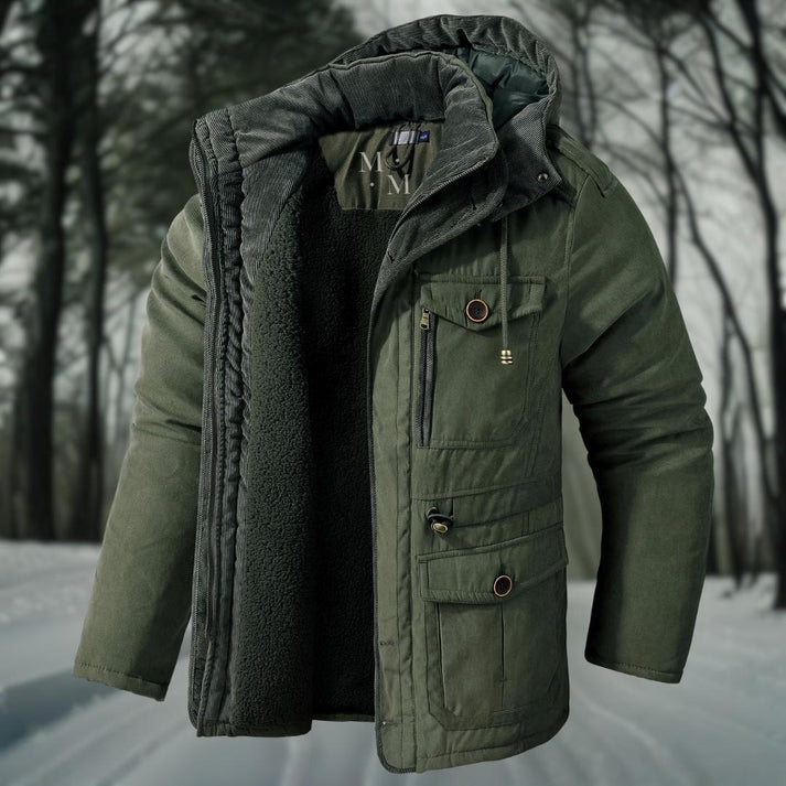 Men's winter jacket with hood and modern design