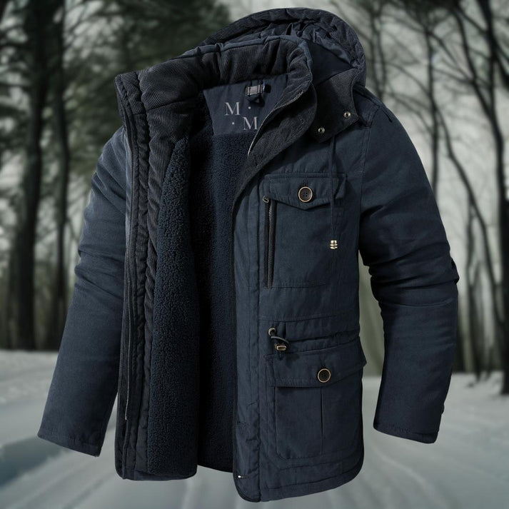Men's winter jacket with hood and modern design