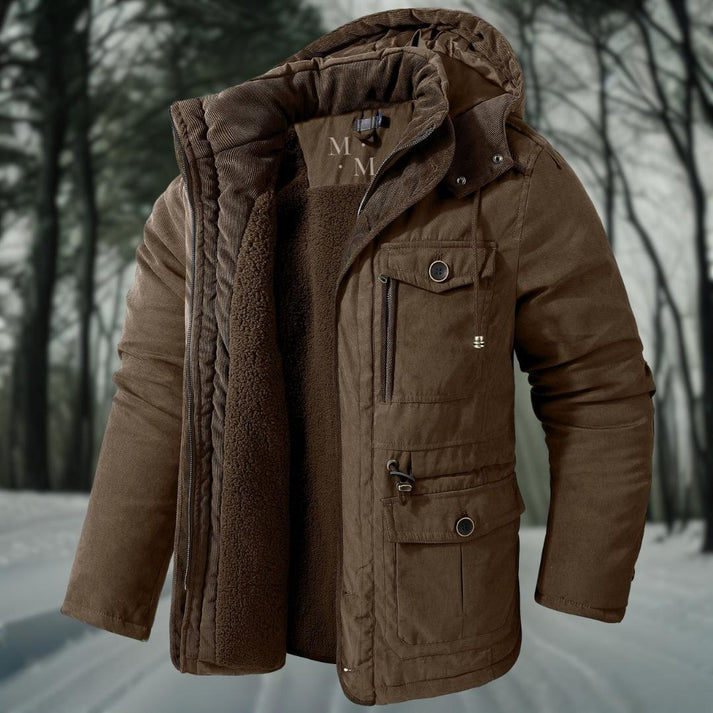 Men's winter jacket with hood and modern design