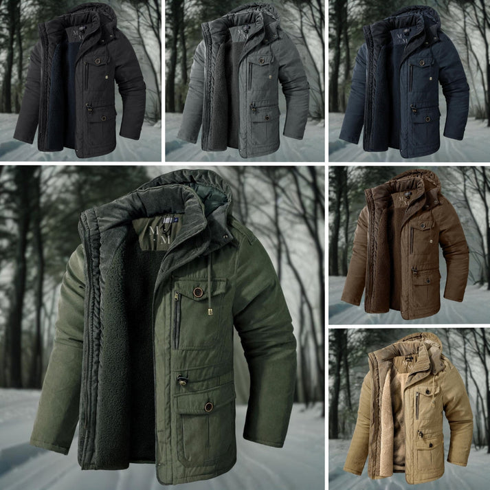 Men's winter jacket with hood and modern design