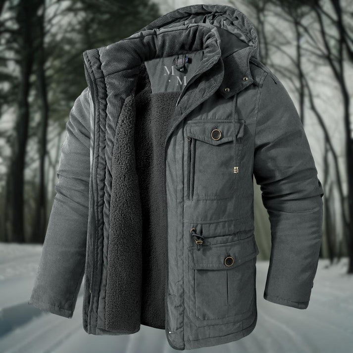 Men's winter jacket with hood and modern design