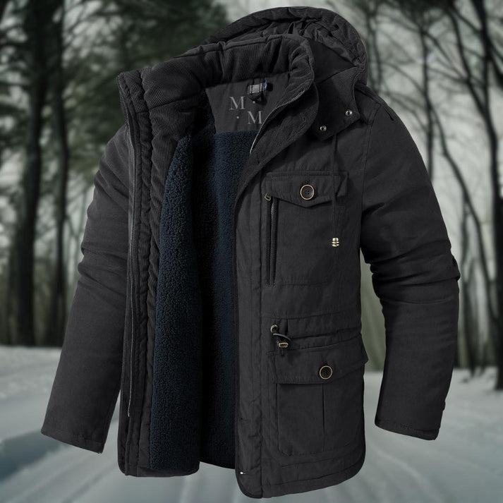 Men's winter jacket with hood and modern design
