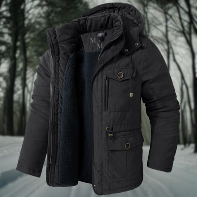 Men's winter jacket with hood and modern design