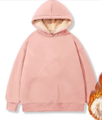 Warm women's coat with deep hood and long sleeves, ideal for cold days