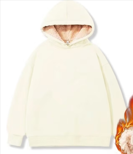 Warm women's coat with deep hood and long sleeves, ideal for cold days