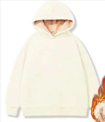 Warm women's coat with deep hood and long sleeves, ideal for cold days