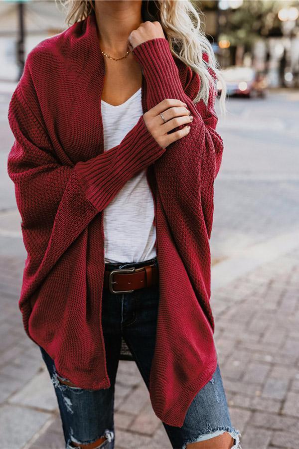 Oversized Long Cardigan Sweater with Batwing Sleeves for Comfort