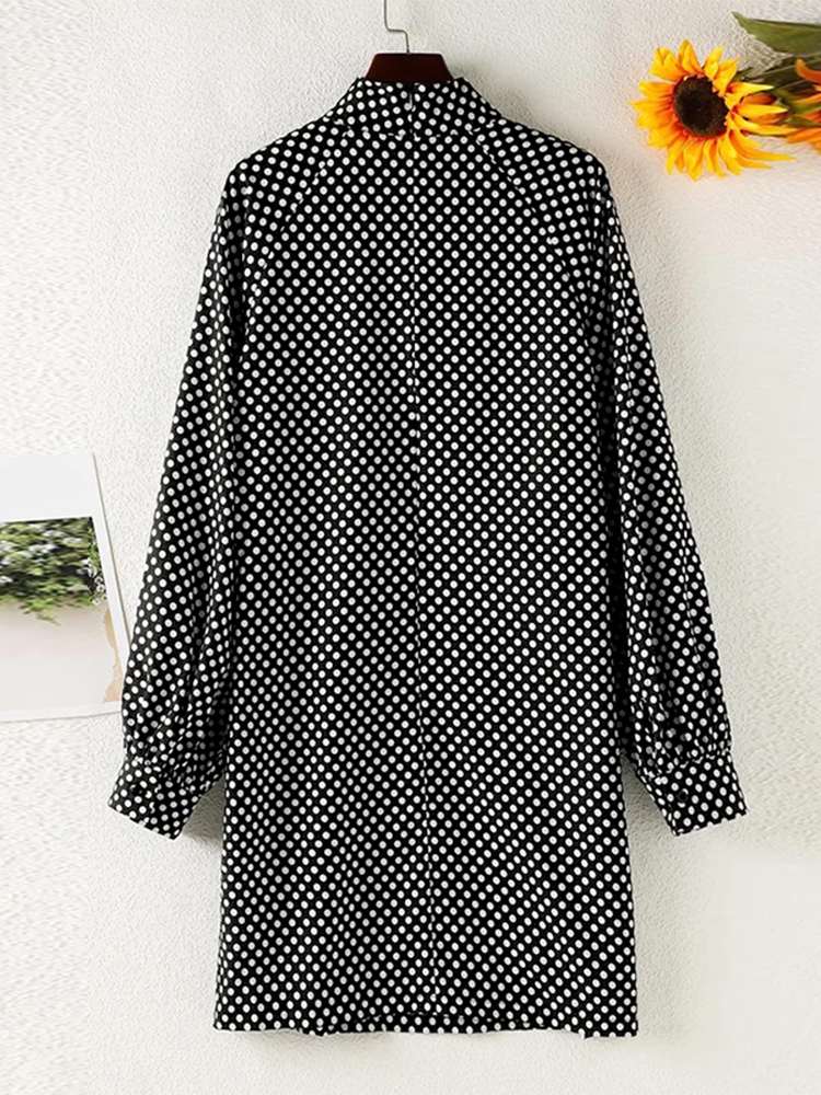 Virginia - Elegant high-neck, puff-sleeve dress with polka dot print