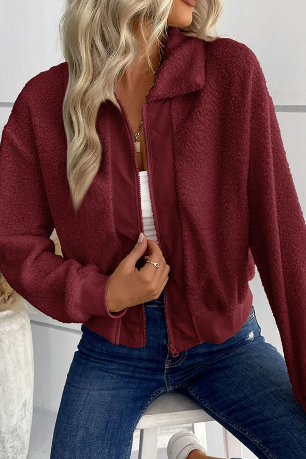 Emma - Zip-up Sherpa Collar Jacket with Pockets