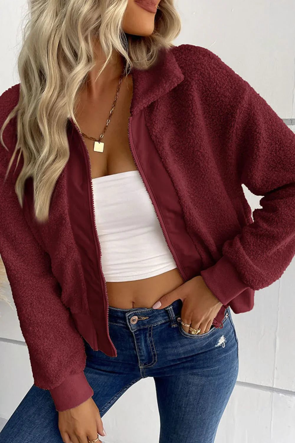 Emma - Zip-up Sherpa Collar Jacket with Pockets