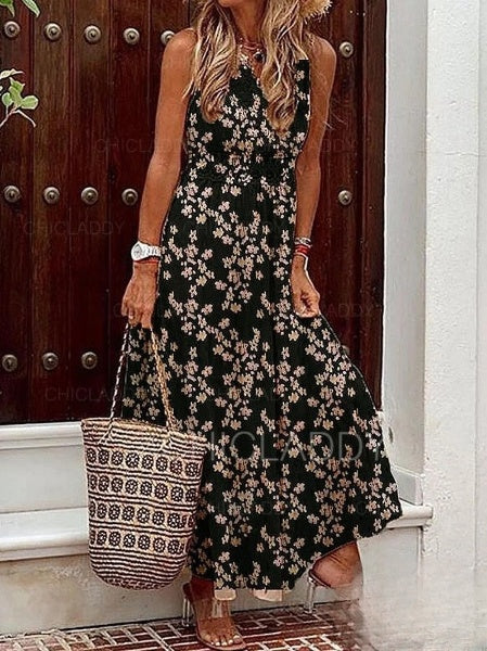 Maria - Women's Dresses Sleeveless Long Dress with Boho Print