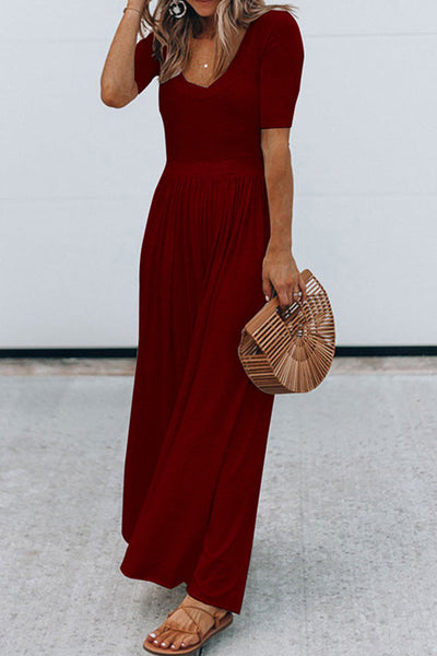Julia - Long Short Sleeve Round Neck Jumpsuit