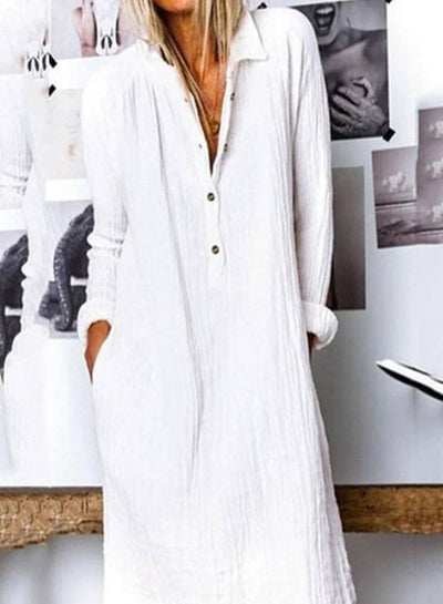 Georgina - Solid color cotton and linen midi dress