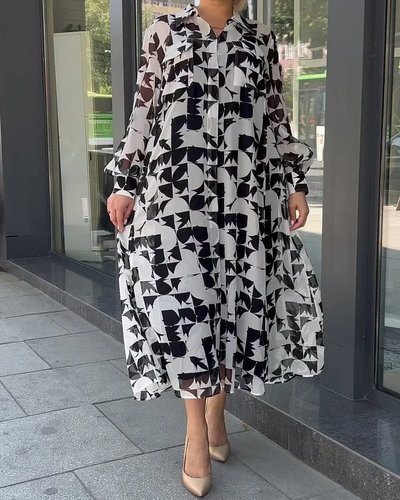 Julieta - Fashion Lapel Long Sleeve Casual Dress with Lapels