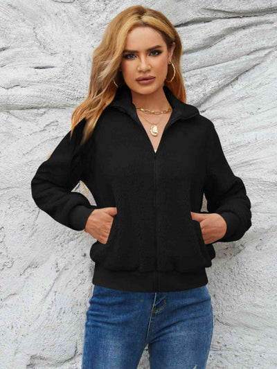 Women's Long-Sleeved Jacket with Collar and Zipper – Ideal for All Seasons