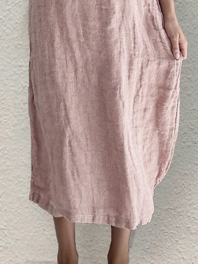 Greattioa Women's Casual Loose Cotton Linen Summer Vacation Plain Round Neck Sleeveless Dress