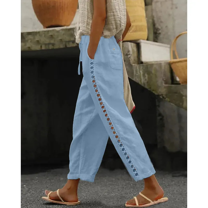 Mariam - Women's Casual Solid Color Trousers with Lace Details