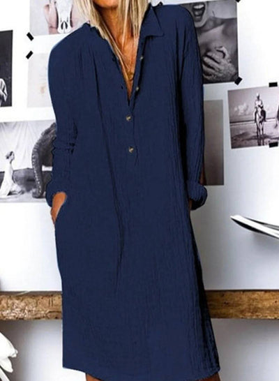 Georgina - Solid color cotton and linen midi dress