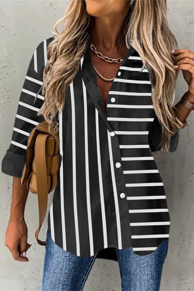 Jessica - Elegant shirt collar tops with striped buttons